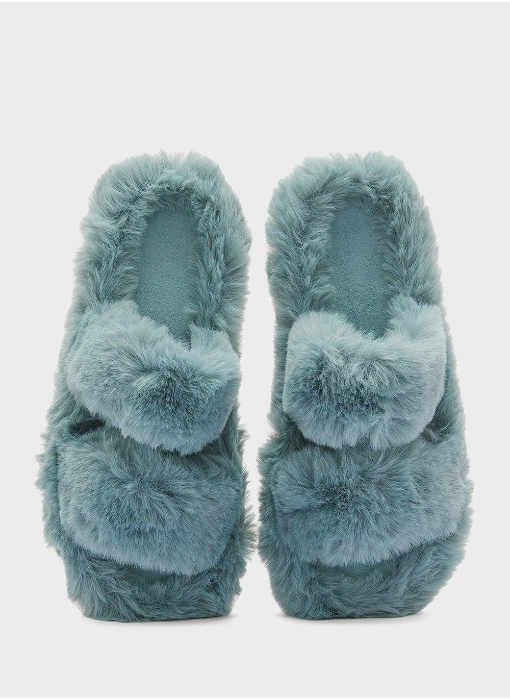 Double Strap Fluffy Bedroom Slippers with Secure Slingback - Image 1