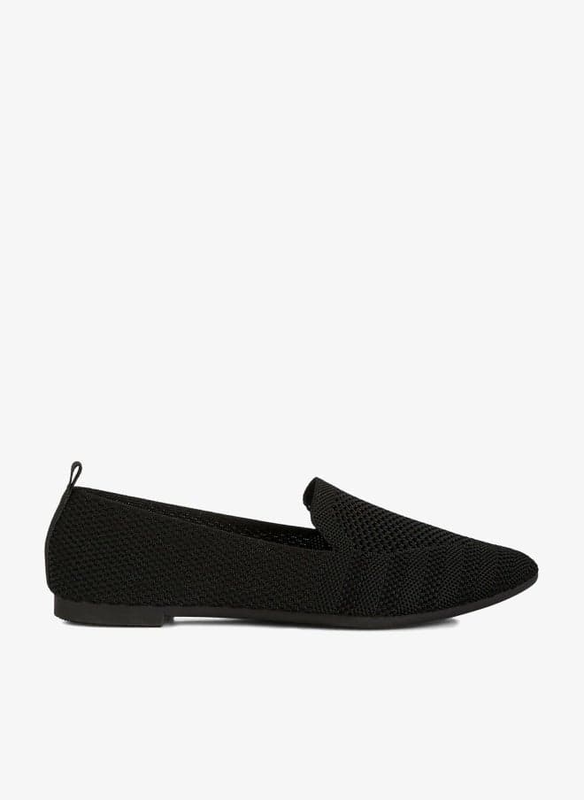 Black Knit Textile Flat Loafers for Women - Image 1
