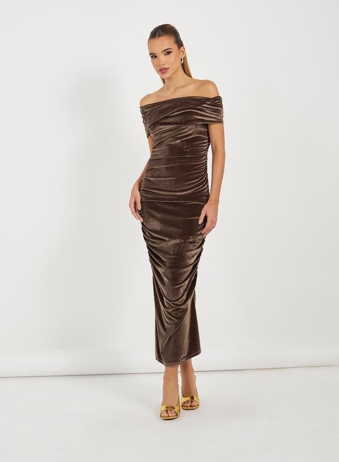 Velvet Bardot Midi Dress - Image 1
