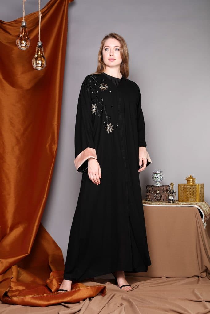 Embroidery Abaya with Contrast Cuffs - Image 1