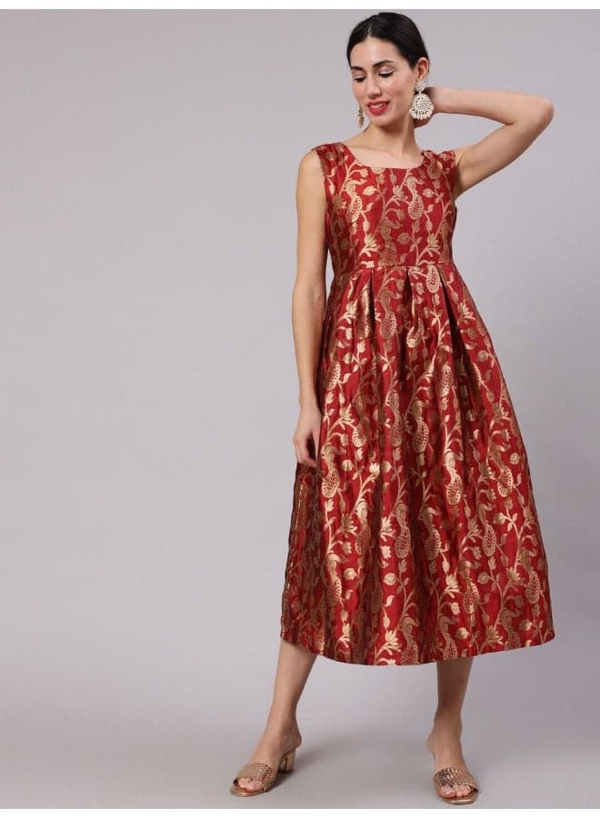 Maroon Jacquard Zari Work Wrap Dress - Image 1