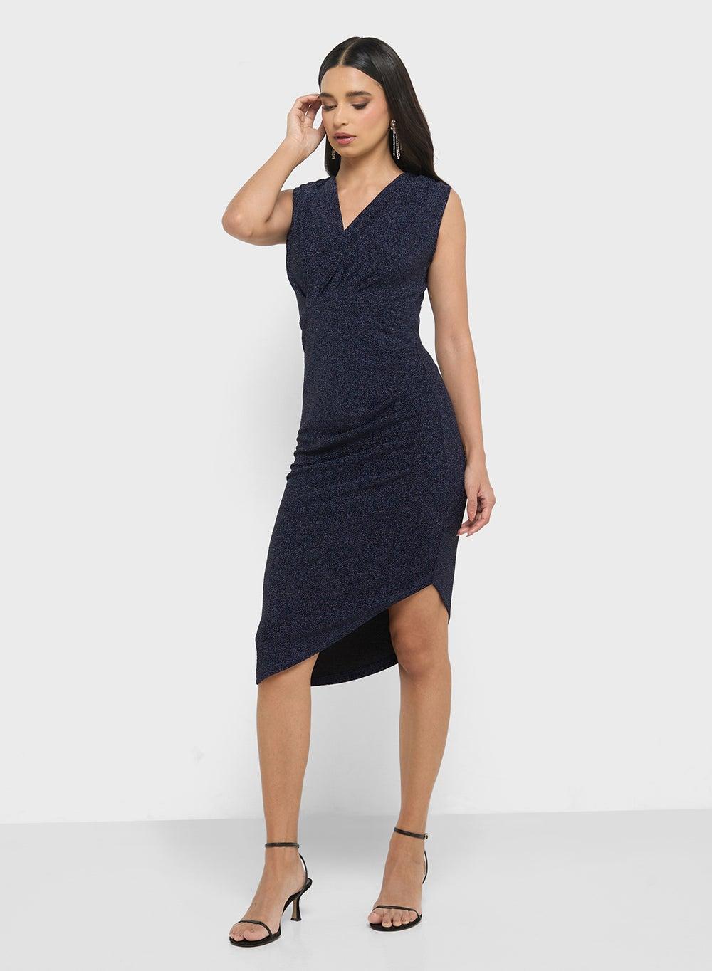 Asymmetrical Glitter Midi Dress - Image 1