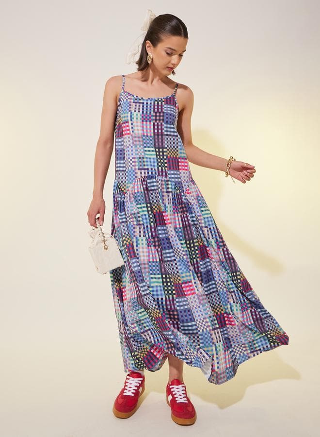 Patchwork Maxi Dress in Blue, Pink & Purple - Image 1