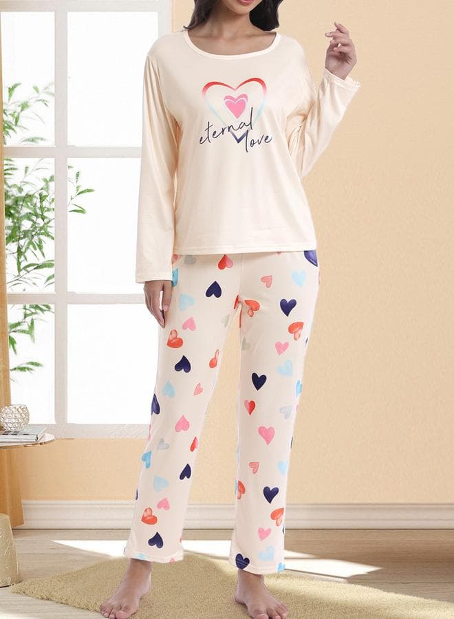 Take Two Heart Print Long Sleeve Pyjama Set - Image 1