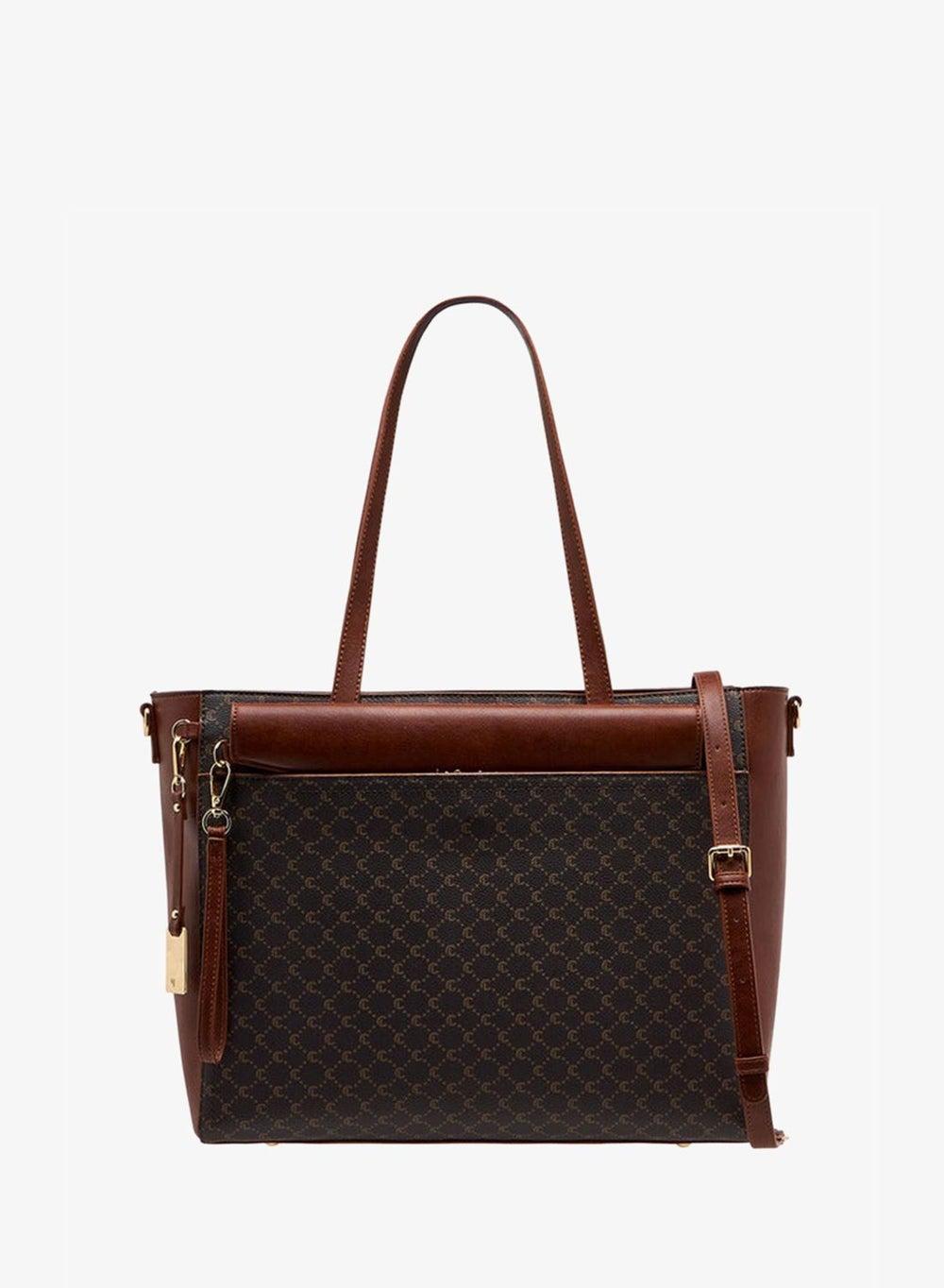 Women Monogram Print Tote Bag with Clutch and Pouch - Image 1
