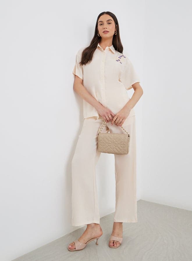 Floral Embroidered Shirt and Pants Co-Ord Set - Image 1