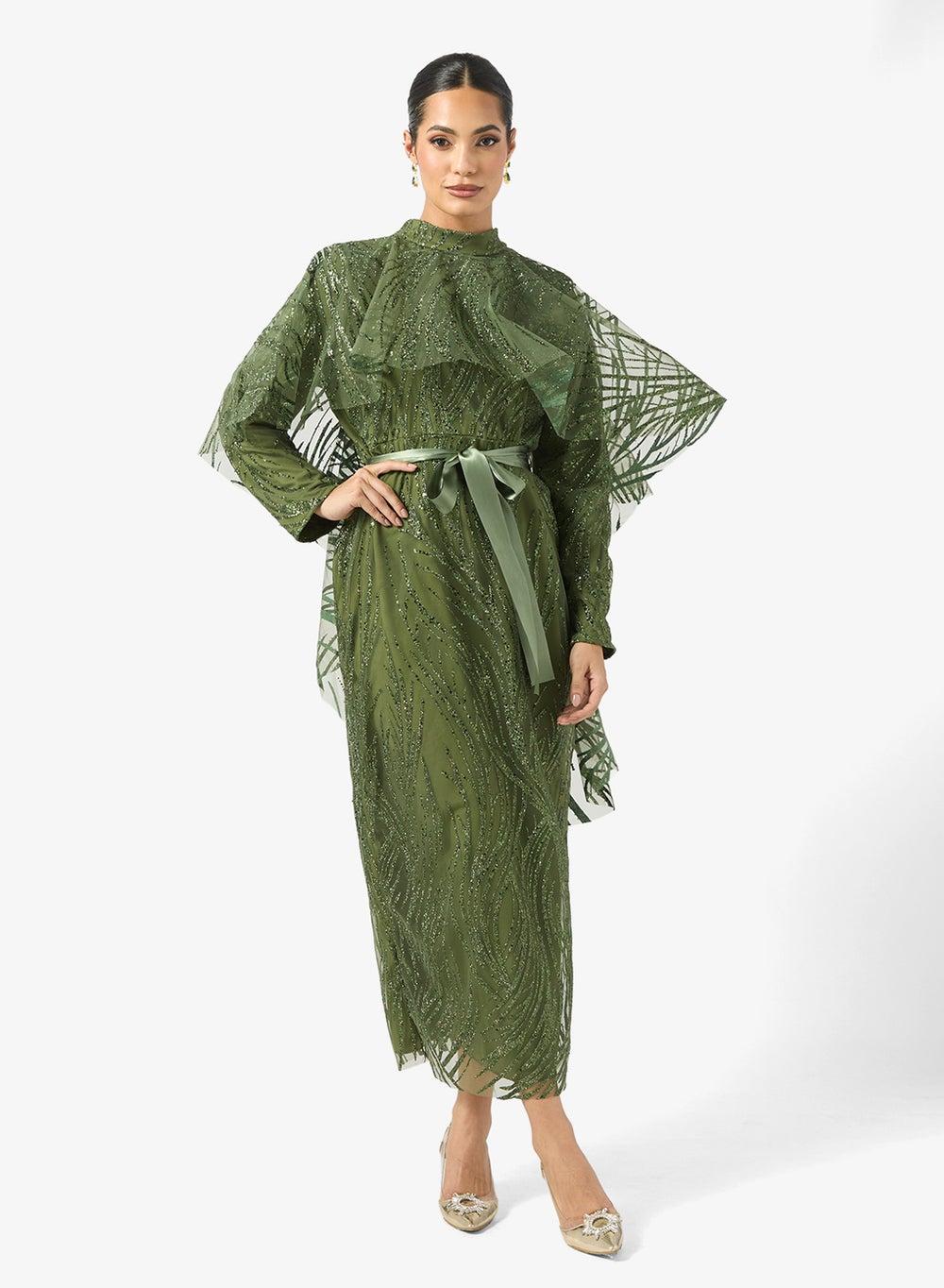 Plus Size Shimmer Cape Maxi Dress - Image 1