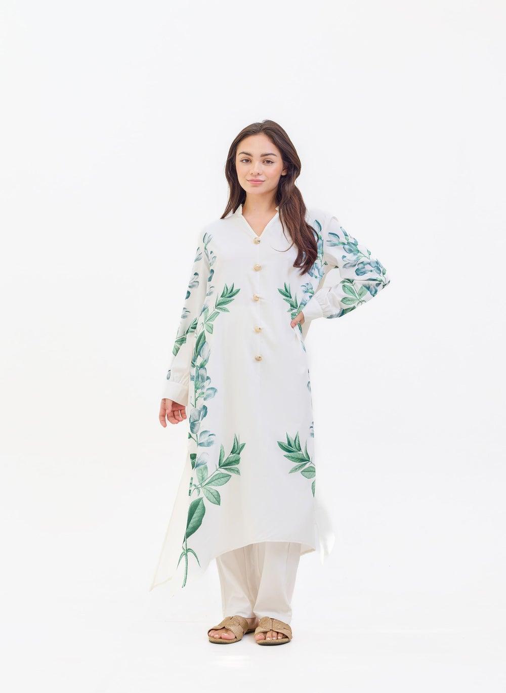Floral Printed Two Piece Soft Stretchy Kurta Set - Image 1