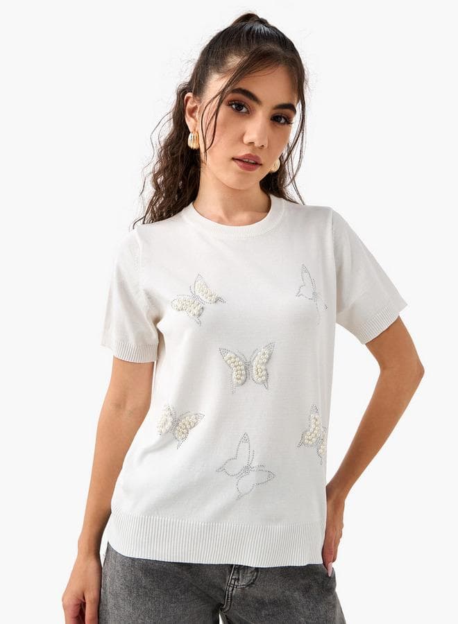 2Xtremz Pearl Embellished Round Neck T-Shirt - Image 1