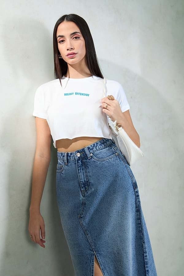 VIRGIO White Organic Cotton Boxy Crop Graphic Tee - Image 1