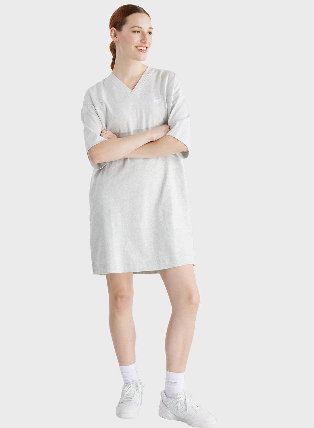 Light Grey V-Neck Knit Mini Dress - Image 1