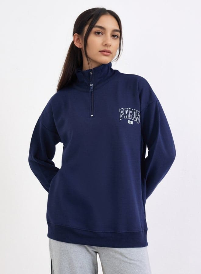 Navy Blue Paris Longline Sweatshirt - Image 1