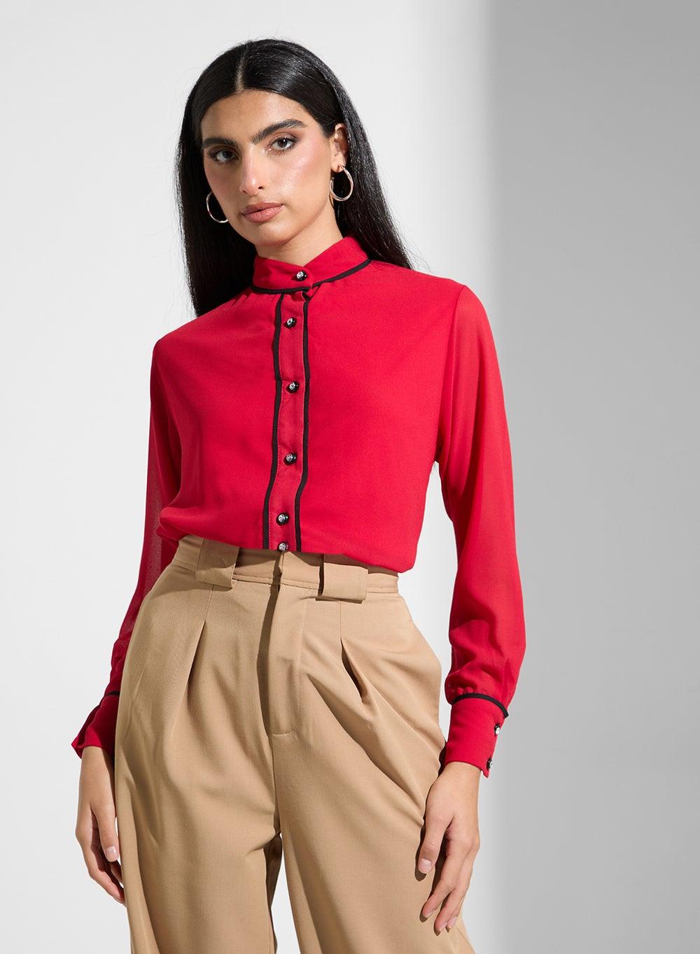 Long Sleeve Polyester Modest Blouse - Image 1
