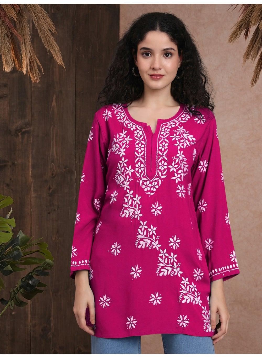 Women Hand Embroidered Rayon Chikankari Kurti AL4071 - Image 1