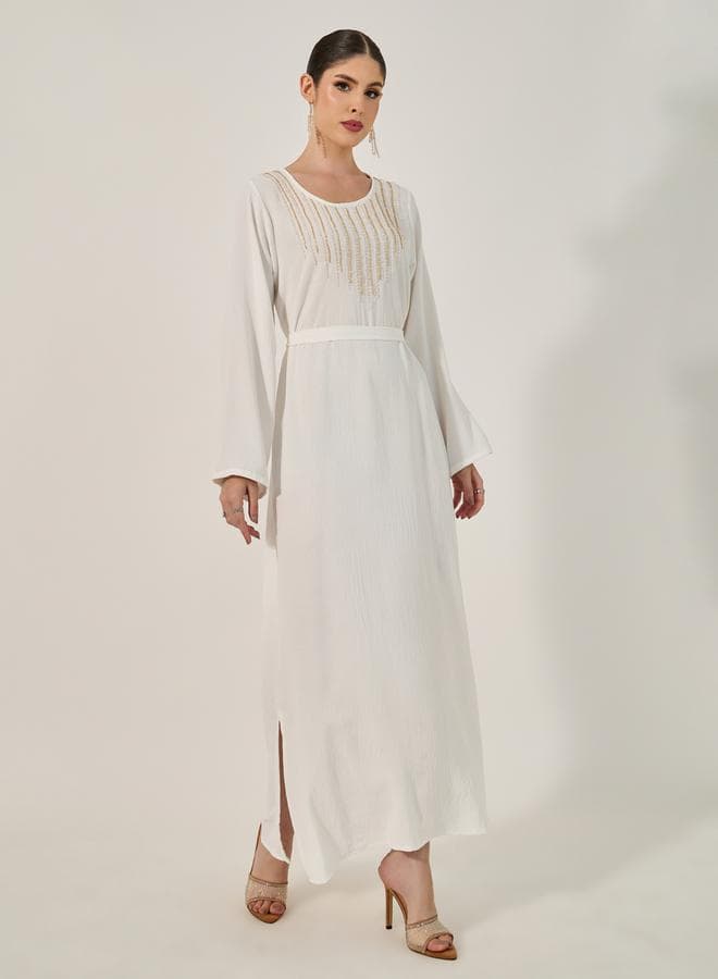 Styli Embellished Round Neck A-Line Jalabyia - Image 1