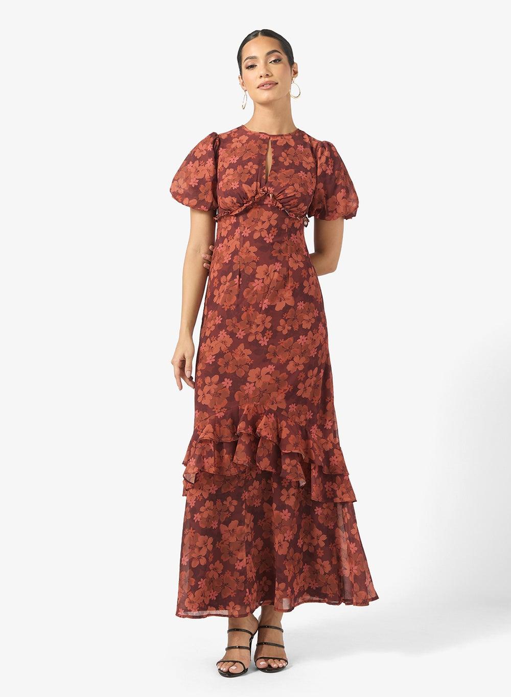Puff Sleeve Empire Waist Floral Maxi Dress - Image 1