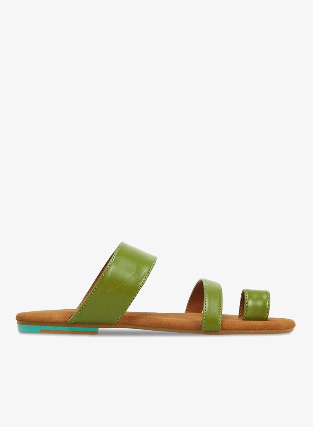 W | Mazari Flat Sandals with Teal Brown Detail - Image 1