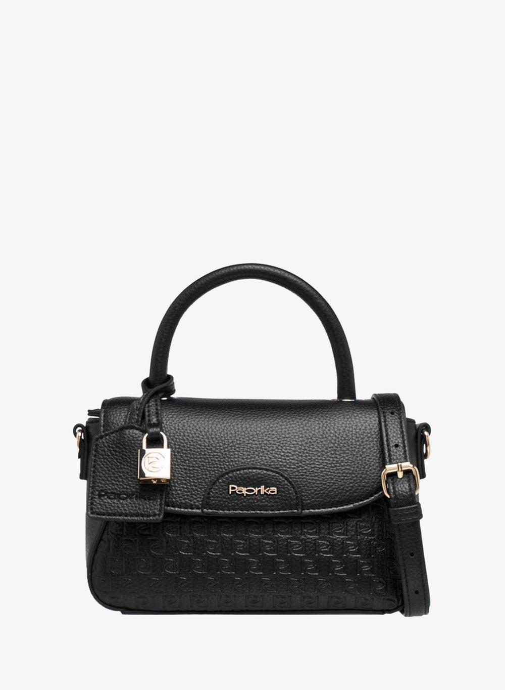 Monogram Embossed Satchel Bag with Button Closure - Image 1