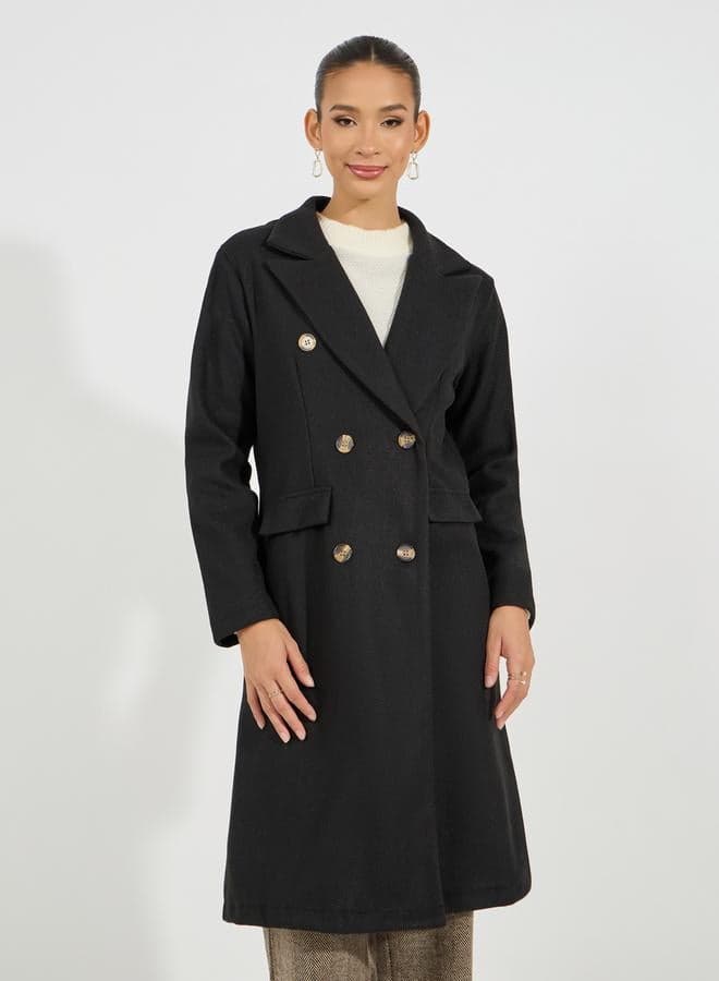 Regular Fit Midi Wool-Like Double Breasted Coat - Image 1
