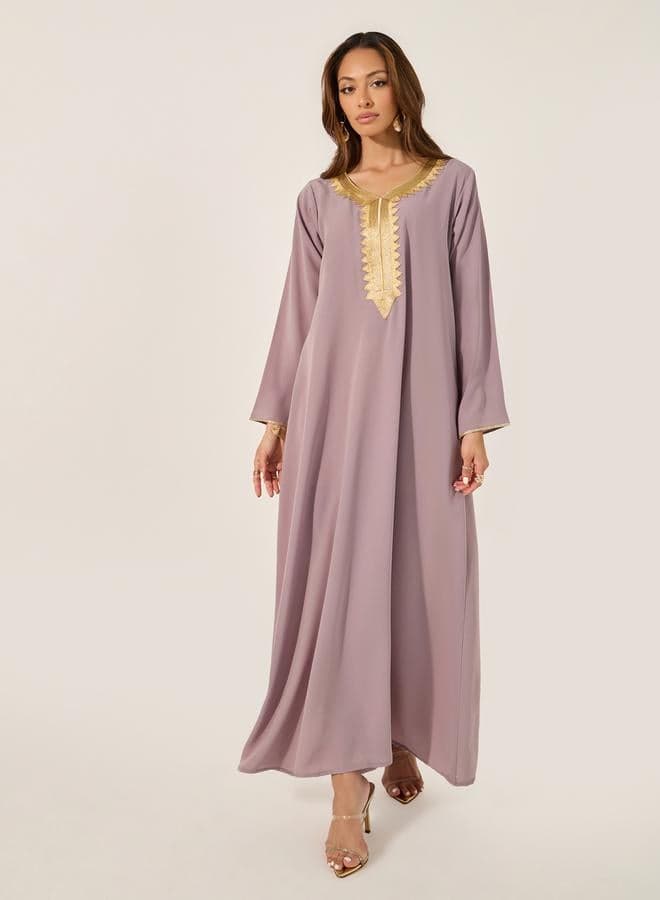 Styli Lace Detail Round Neck A-Line Jalabyia - Image 1
