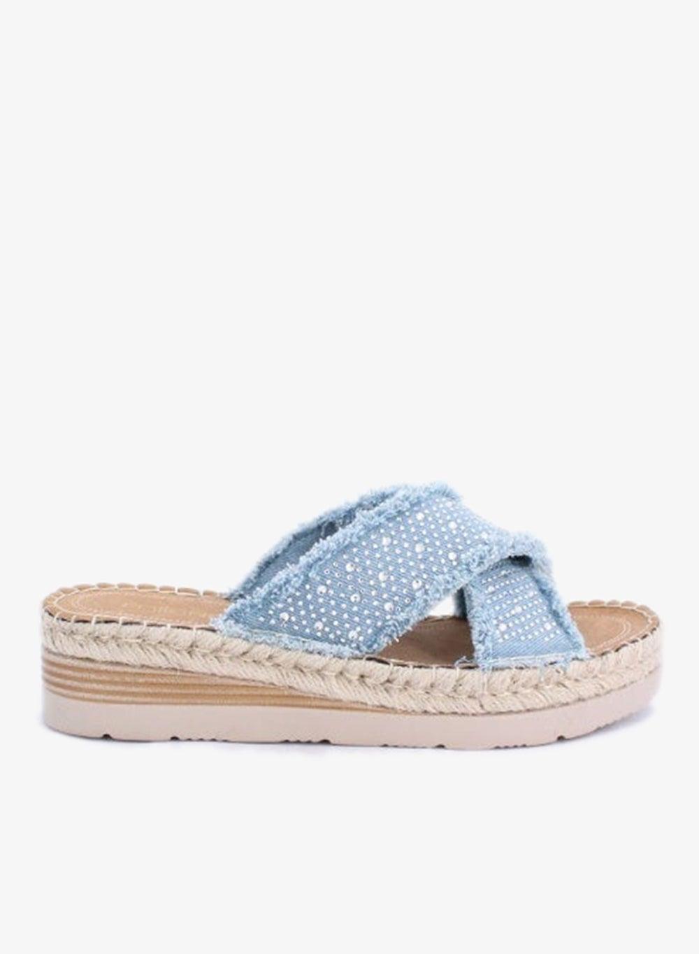 GELA Denim Wedge Sandals with Espadrille Platform - Image 1