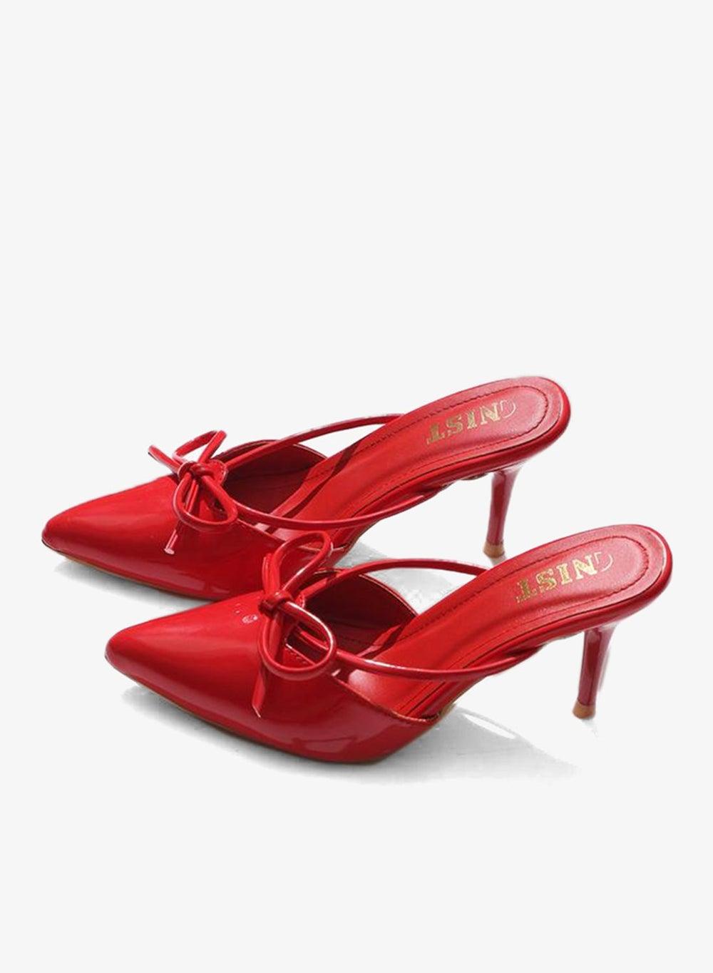 GNIST Pointed Toe Stiletto Heel Mules with Bow Detail - Image 1