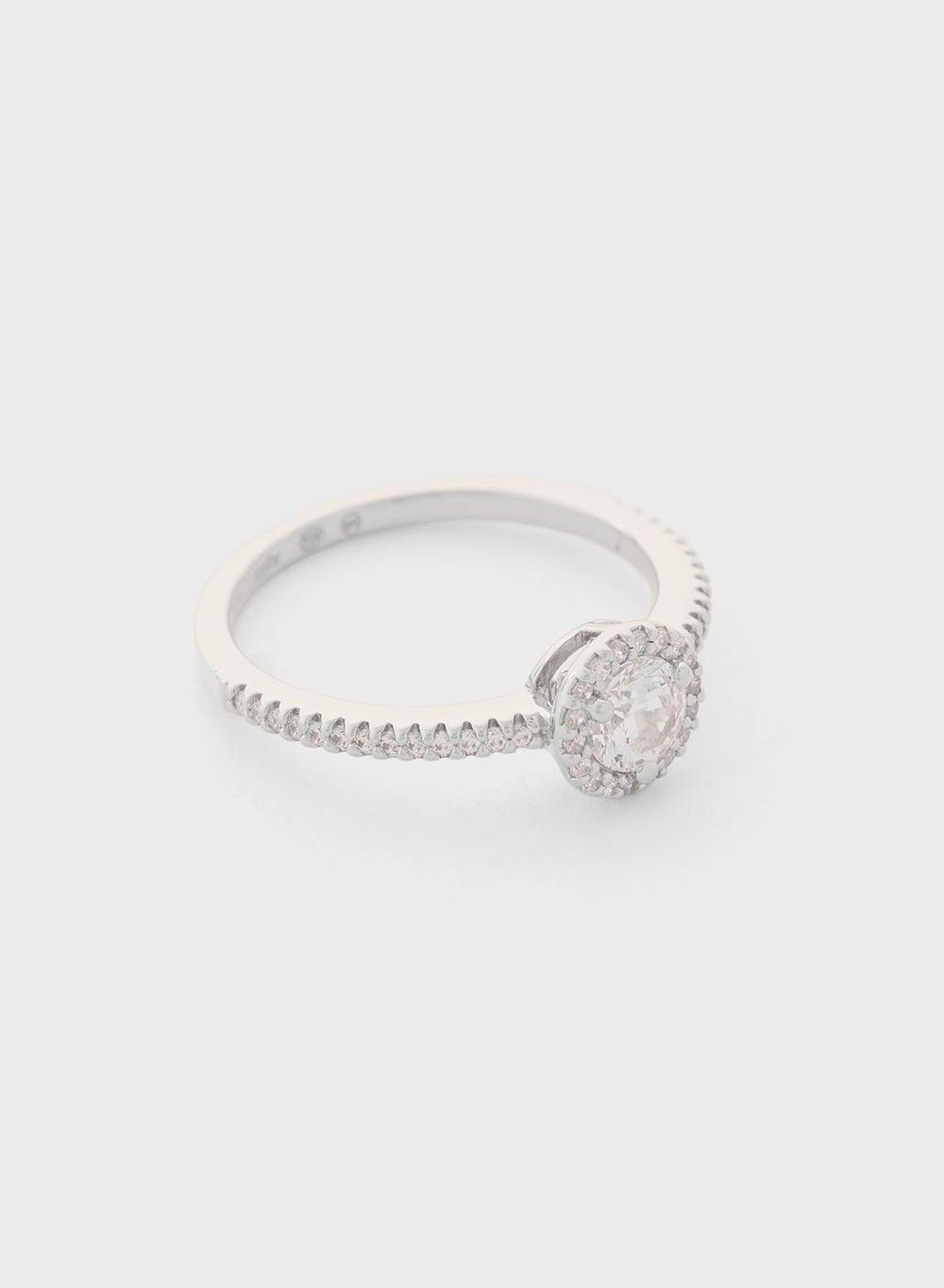 Center Focal Sterling Silver Ring with Zirconia Stones - Image 1