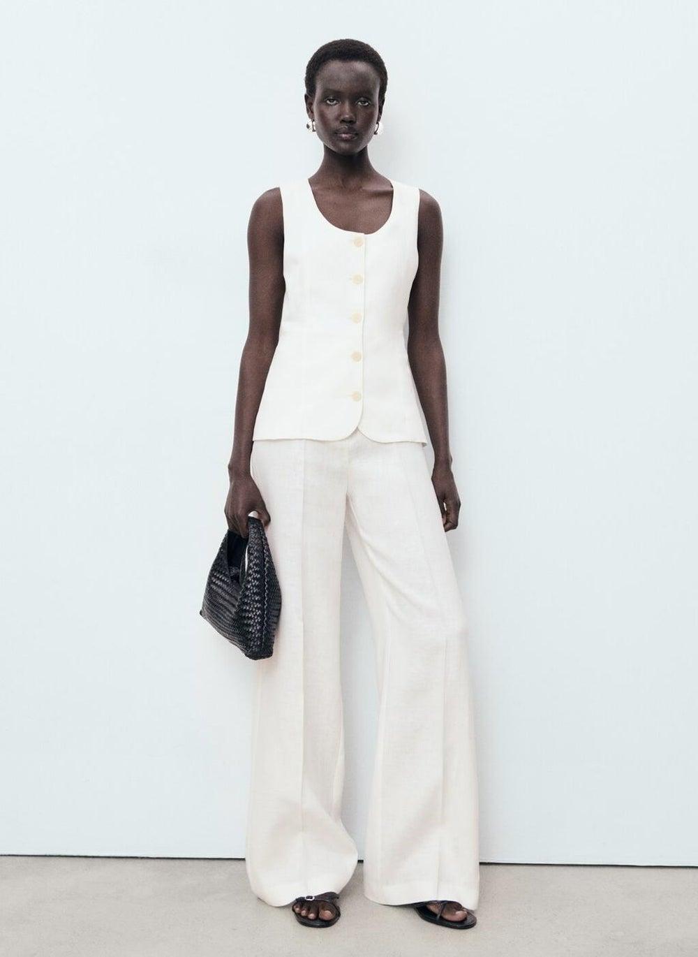 Suit-Style Linen Jumpsuit with Button Front - Image 1