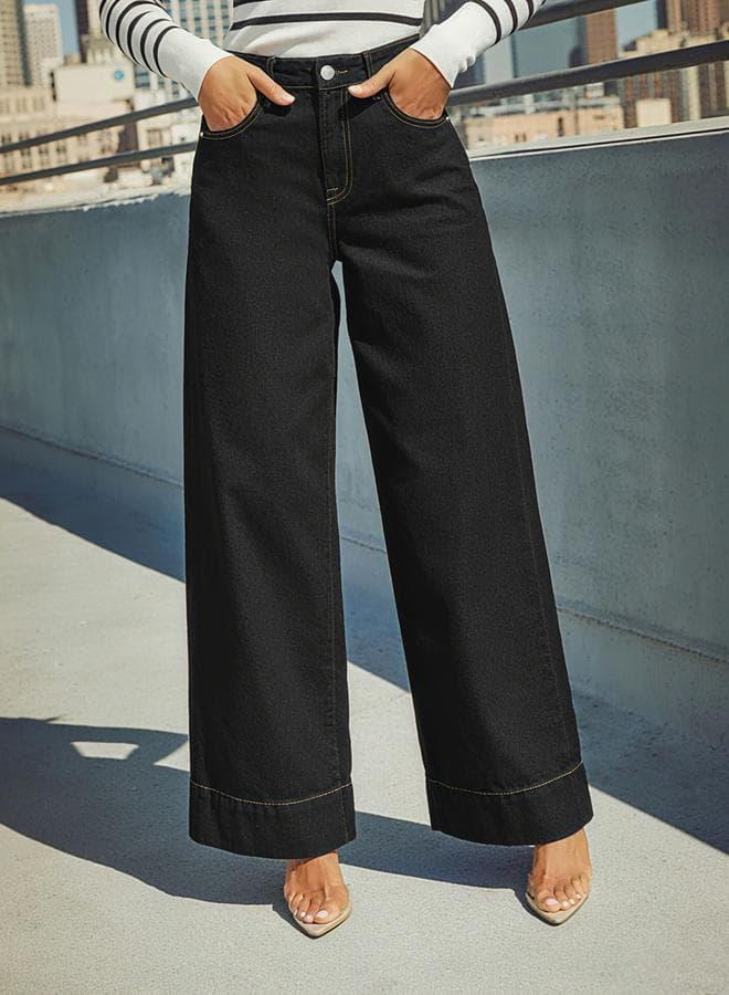 Black High Rise Wide Leg Jeans - Image 1