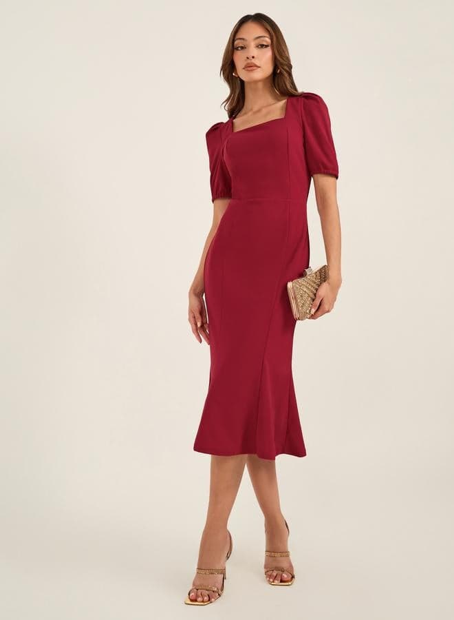 Take Two Square Neck Puff Sleeve Midi Dress - Image 1
