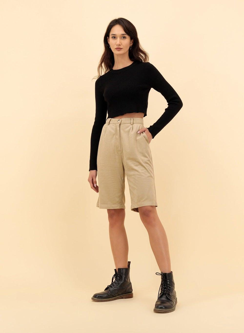Mid-Rise Suede Short - Image 1