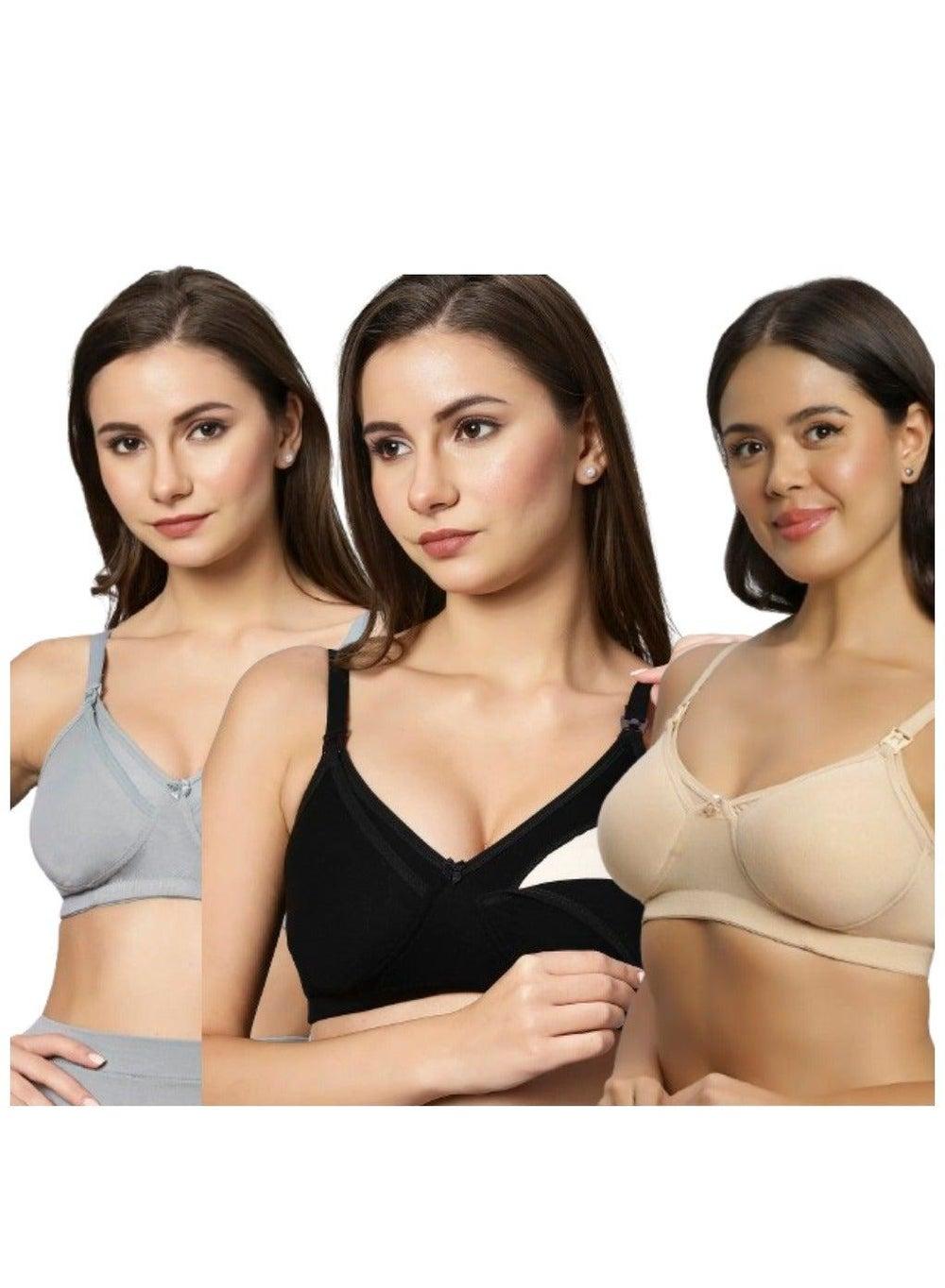 TUMMY Bamboo Cotton Non-Padded Wired-Free Maternity Bra Pack of 3 - Image 1
