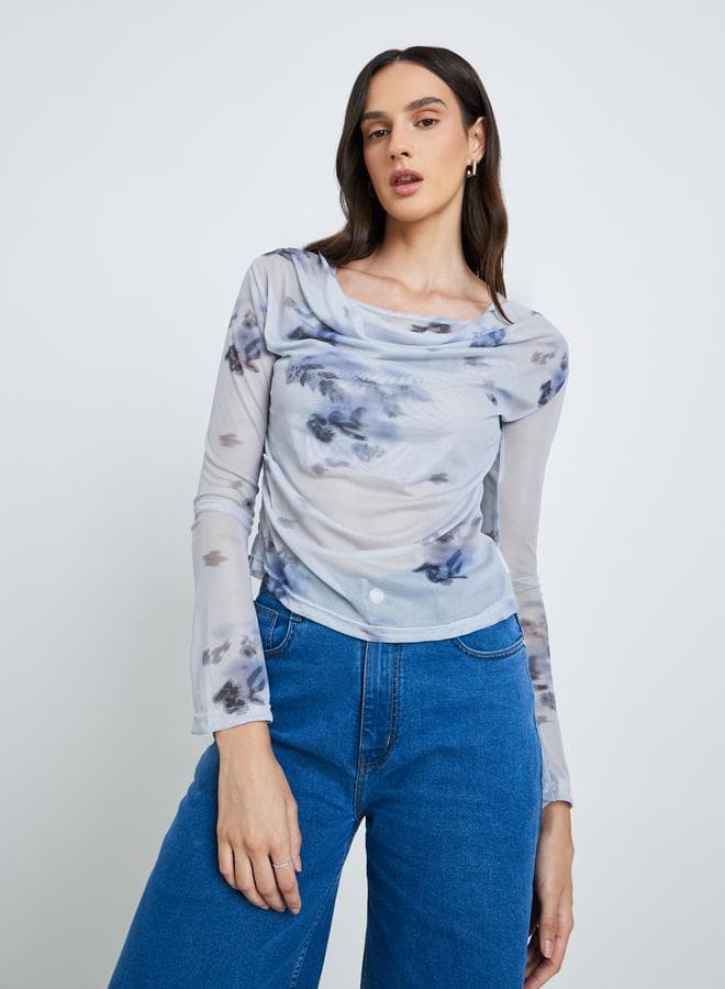 Styli Floral Print Cowl Neck Blouse - Image 1