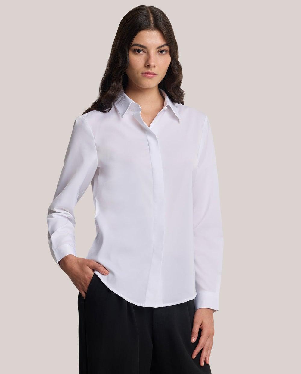 Long Sleeve Regular Fit Twill Shirt with Hidden Placket - Image 1