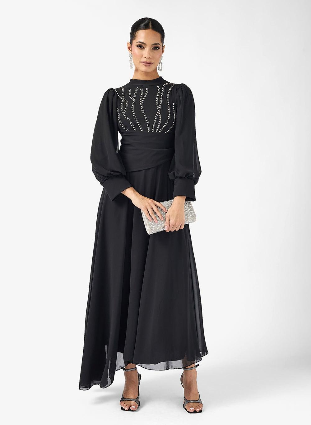 A-Line Maxi Dress with Embellished Bodice - Image 1