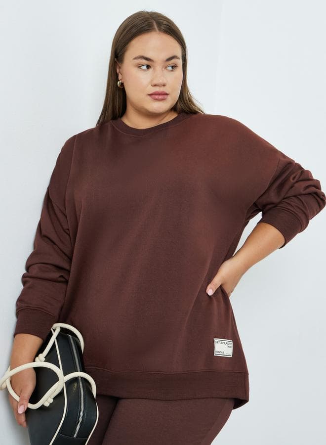 Styli Plus Size Oversized Longline Brown Sweatshirt - Image 1
