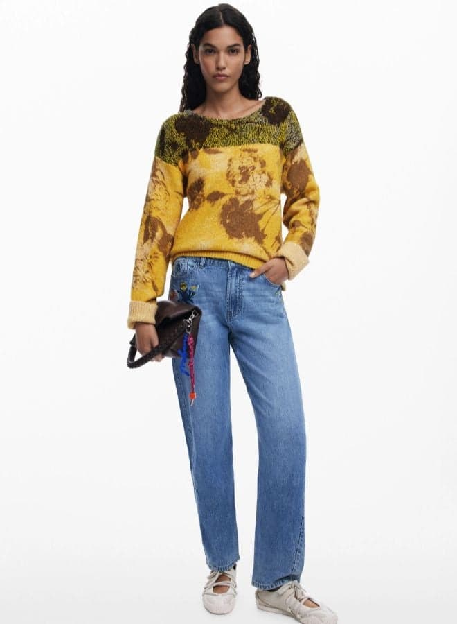 Embroidered Flower Jeans for Women - Image 1
