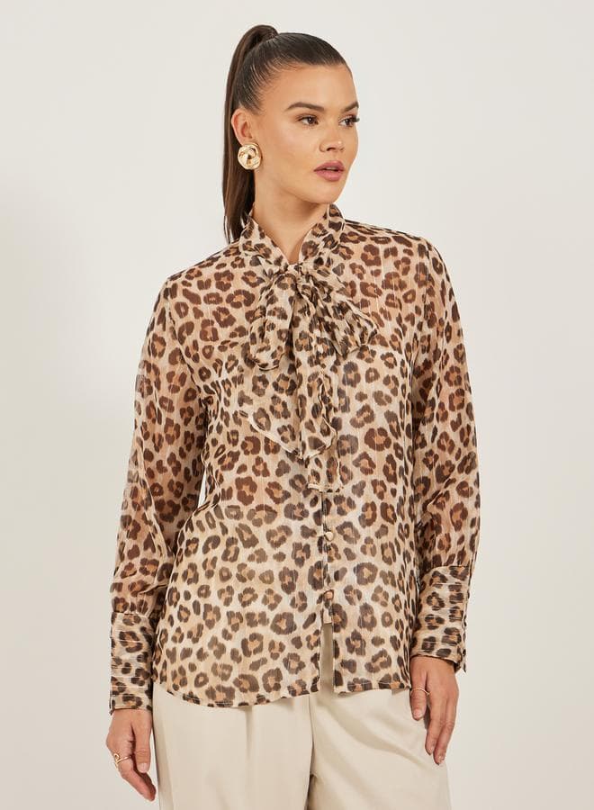 Styli Animal Print Long Sleeve Button Front Blouse - Image 1