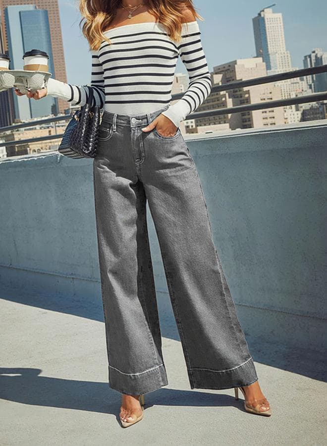 Take Two Grey High Rise Wide Leg Jeans - Image 1