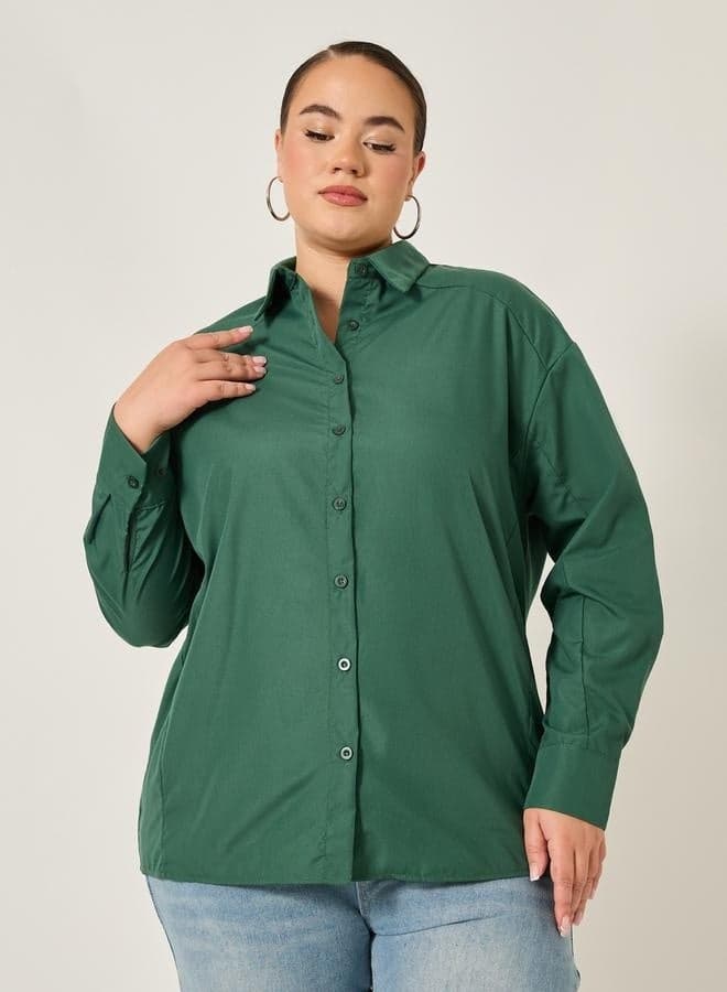 Plus Size Solid Oversized Collared Shirt - Image 1