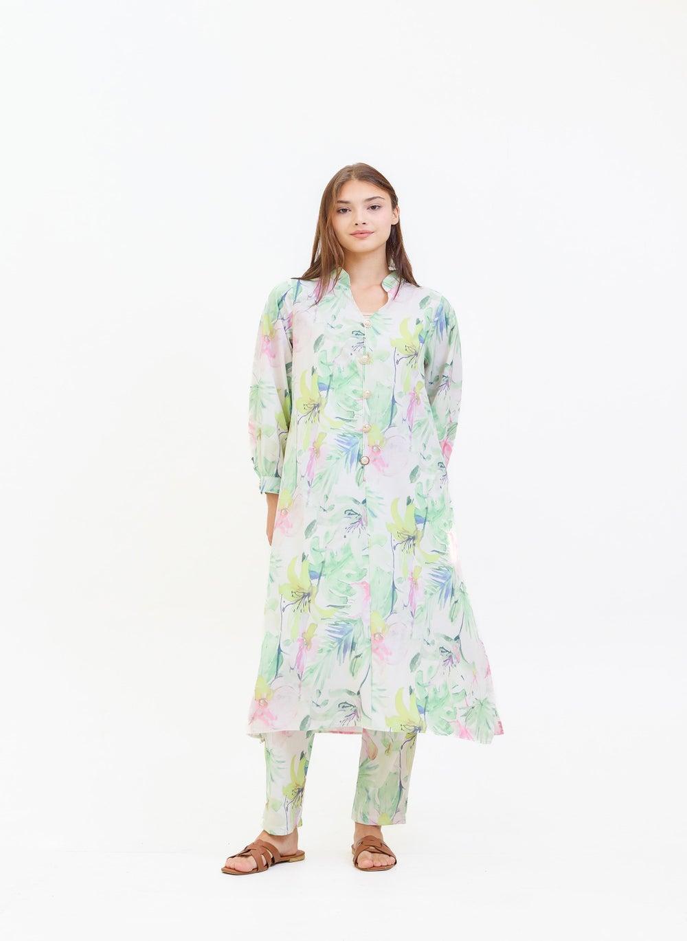 Floral Printed Two Piece Kurta Set - Image 1