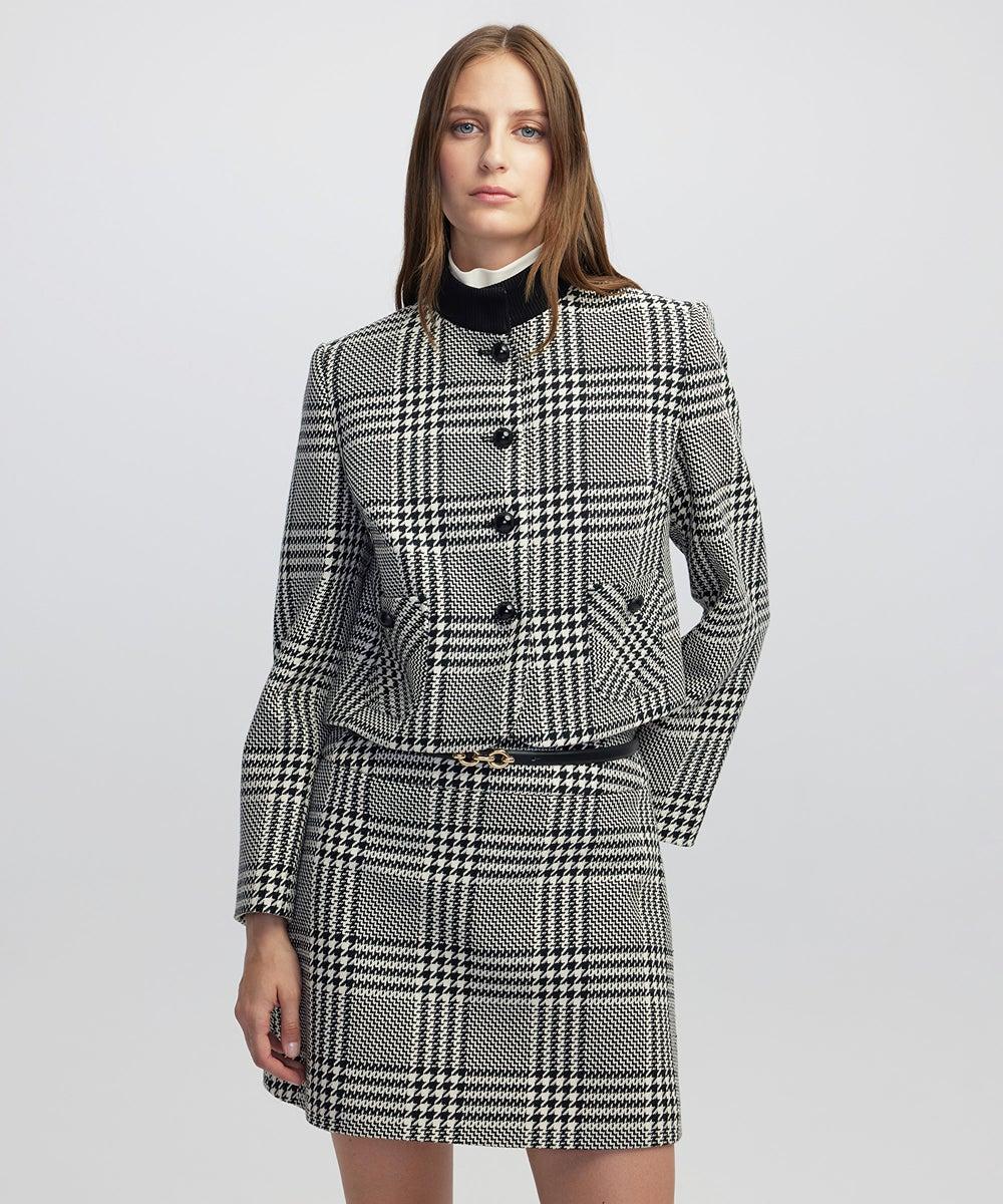 Regular Fit Checked Jacket with Padded Shoulders - Image 1