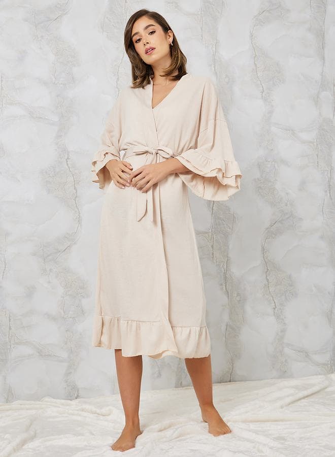 Jersey Ruffle Sleeve and Hem Robe - Image 1