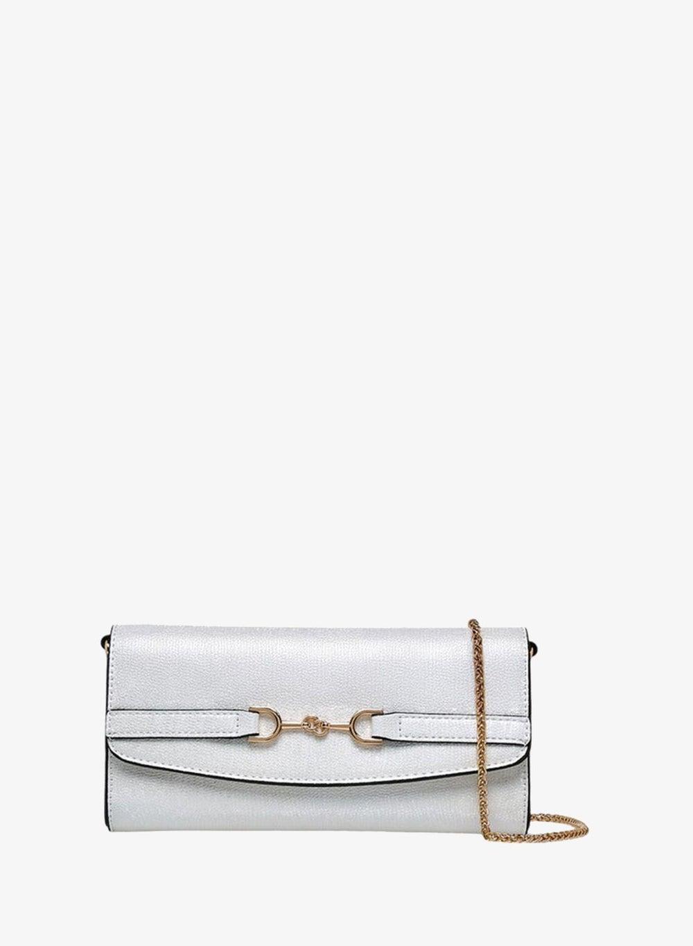 Metallic Textured Crossbody Bag with Chain Strap - Image 1