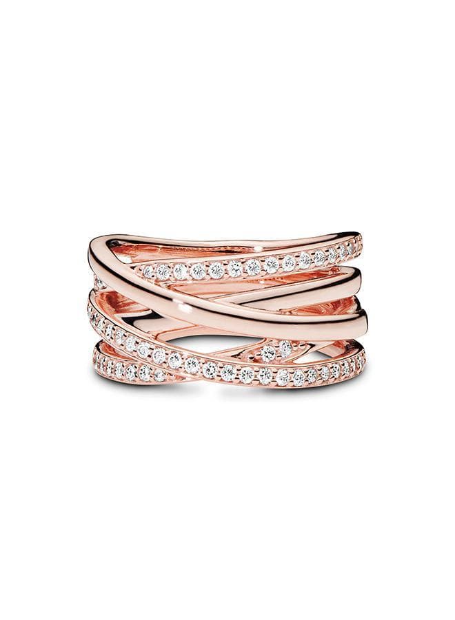Sparkling & Polished Lines 14k Rose Gold-Plated Ring - Image 1