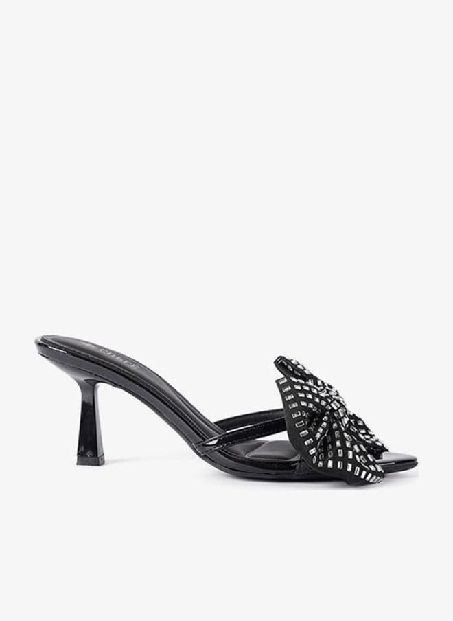Women’s Heeled Sandals with Embellished Bow - Image 1