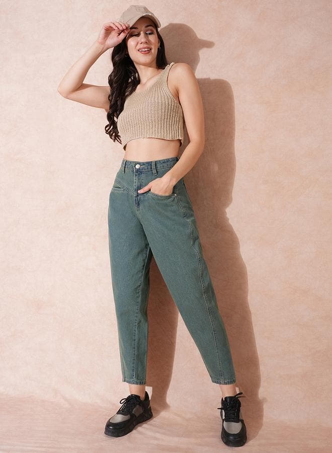 High-Rise Barrel Fit Ankle Length Jeans - Image 1