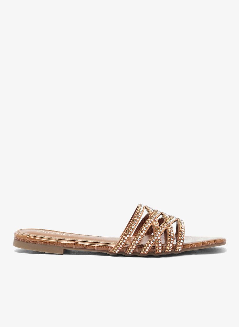 Rhinestone Embellished Flat Sandals - Image 1