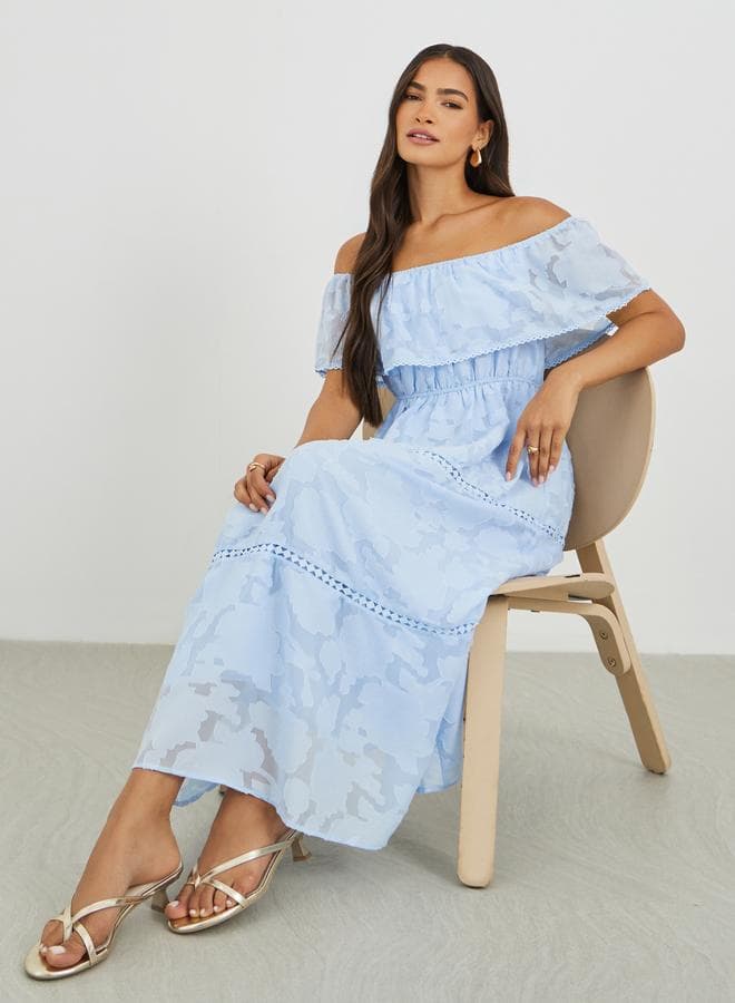 Lace Detail Off Shoulder Tiered Midi Dress - Image 1