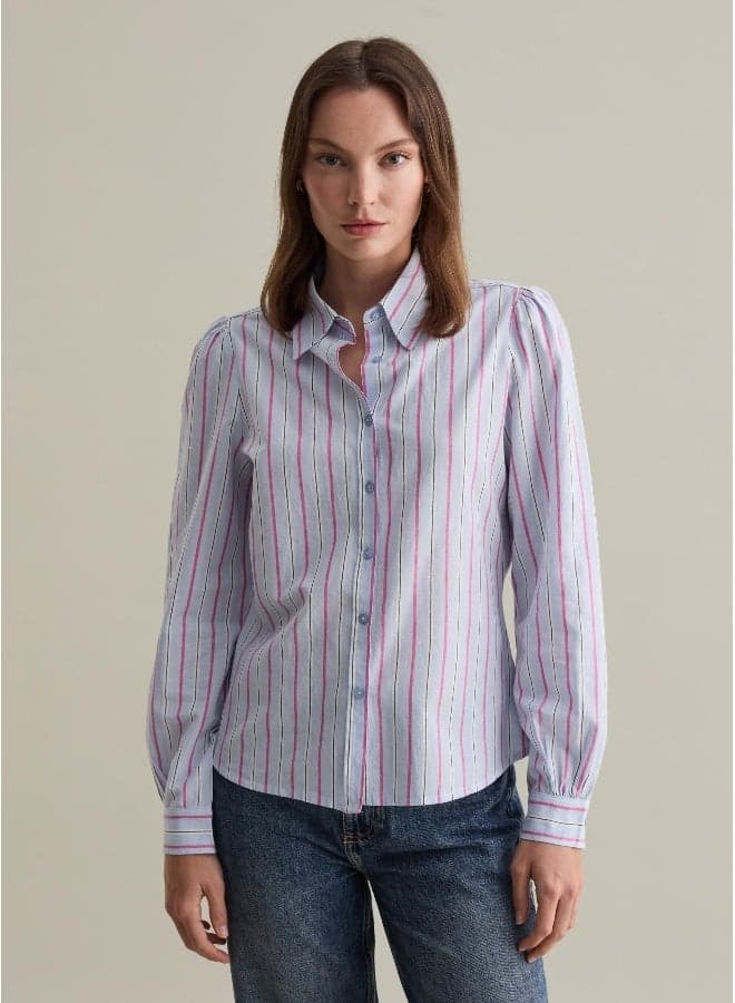 PIOMBO Striped Cotton Shirt with Bluff Collar - Image 1
